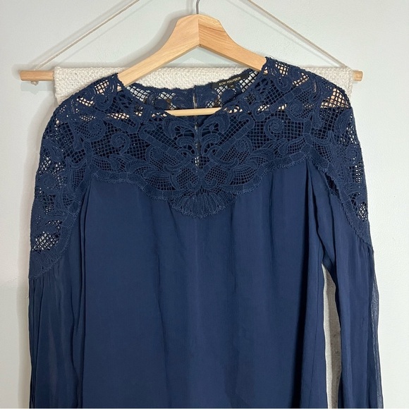Kobi Halperin Serena Long-Sleeve Lace-Yoke Silk Blouse, Blue, size xsmall - Picture 4 of 7